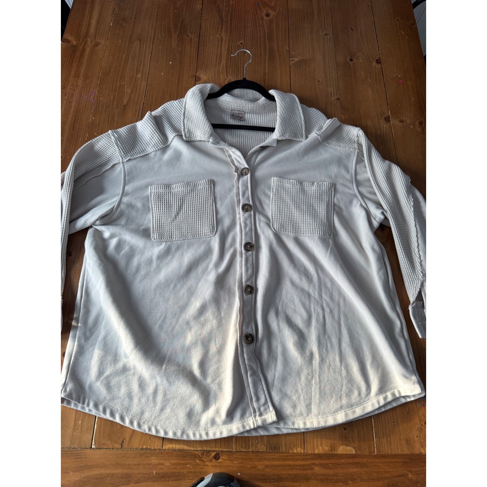 COMO VINTAGE Beige Waffle Knit‎ Button Front Shirt Jacket Oversized 2X